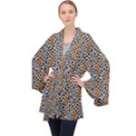 Blue Brown Leopard Long Sleeve Velvet Kimono 