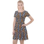 Blue Brown Leopard Cap Sleeve Velour Dress 