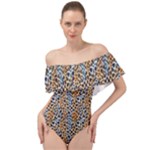 Blue Brown Leopard Off Shoulder Velour Bodysuit 