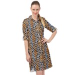 Blue Brown Leopard Long Sleeve Mini Shirt Dress