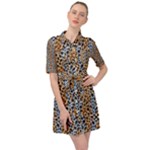 Blue Brown Leopard Belted Shirt Dress