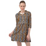 Blue Brown Leopard Mini Skater Shirt Dress