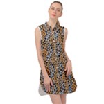 Blue Brown Leopard Sleeveless Shirt Dress