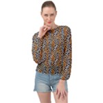Blue Brown Leopard Banded Bottom Chiffon Top