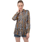 Blue Brown Leopard Long Sleeve Satin Shirt