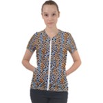 Blue Brown Leopard Short Sleeve Zip Up Jacket