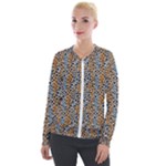 Blue Brown Leopard Velvet Zip Up Jacket