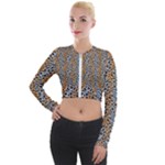 Blue Brown Leopard Long Sleeve Cropped Velvet Jacket
