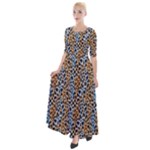Blue Brown Leopard Half Sleeves Maxi Dress