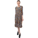 Blue Brown Leopard Ruffle End Midi Chiffon Dress