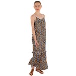 Blue Brown Leopard Cami Maxi Ruffle Chiffon Dress