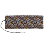Blue Brown Leopard Roll Up Canvas Pencil Holder (M)