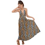 Blue Brown Leopard Backless Maxi Beach Dress