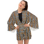 Blue Brown Leopard Long Sleeve Kimono