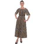 Blue Brown Leopard Shoulder Straps Boho Maxi Dress 