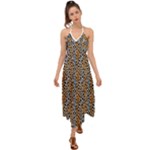 Blue Brown Leopard Halter Tie Back Dress 