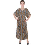 Blue Brown Leopard V-Neck Boho Style Maxi Dress