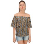 Blue Brown Leopard Off Shoulder Short Sleeve Top
