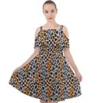 Blue Brown Leopard Cut Out Shoulders Dress