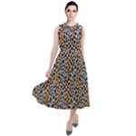 Blue Brown Leopard Round Neck Boho Dress