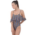 Blue Brown Leopard Drape Piece Swimsuit