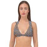 Blue Brown Leopard Double Strap Halter Bikini Top