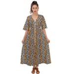 Blue Brown Leopard Kimono Sleeve Boho Dress
