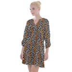 Blue Brown Leopard Open Neck Shift Dress