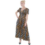 Blue Brown Leopard Button Up Short Sleeve Maxi Dress