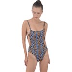Blue Brown Leopard Tie Strap One Piece Swimsuit