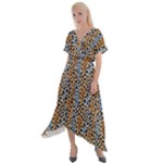 Blue Brown Leopard Cross Front Sharkbite Hem Maxi Dress