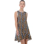 Blue Brown Leopard Frill Swing Dress