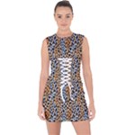 Blue Brown Leopard Lace Up Front Bodycon Dress