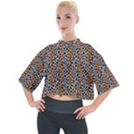 Blue Brown Leopard Mock Neck T-Shirt