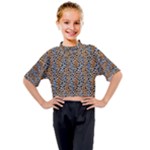 Blue Brown Leopard Kids Mock Neck T-Shirt