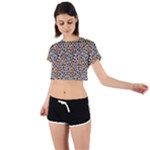 Blue Brown Leopard Tie Back Short Sleeve Crop T-Shirt