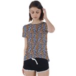 Blue Brown Leopard Short Sleeve Open Back T-Shirt