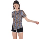 Blue Brown Leopard Asymmetrical Short Sleeve Sports T-Shirt
