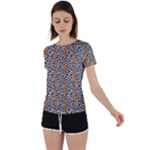 Blue Brown Leopard Back Circle Cutout Sports T-Shirt