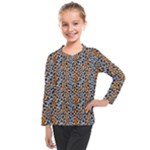 Blue Brown Leopard Kids  Long Mesh T-Shirt