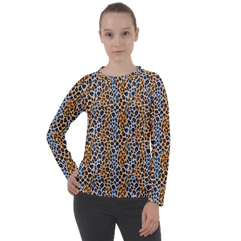 Blue Brown Leopard Women s Long Sleeve Raglan T