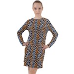 Blue Brown Leopard Long Sleeve Hoodie Dress