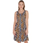 Blue Brown Leopard Knee Length Skater Dress With Pockets