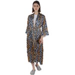 Blue Brown Leopard Maxi Satin Kimono