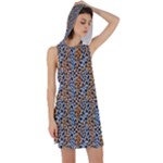Blue Brown Leopard Racer Back Hoodie Dress