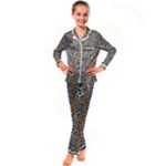 Blue Brown Leopard Kids  Satin Long Sleeve Pajamas Set