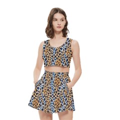 Blue Brown Leopard Women s Crop Top Pleated Skater Rave Skirt from ArtsNow.com