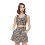 Blue Brown Leopard Women s Crop Top Pleated Skater Rave Skirt