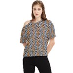 Blue Brown Leopard One Shoulder Cut Out T-Shirt