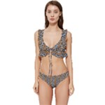 Blue Brown Leopard Low Cut Ruffle Edge Bikini Set